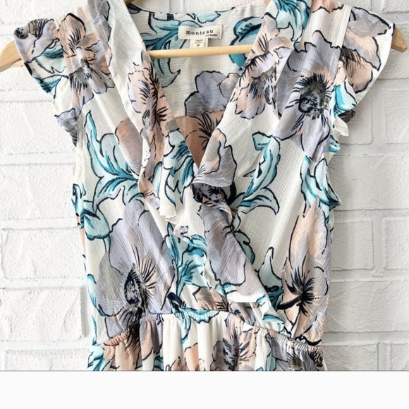 Boho white floral chiffon wrap front side slit maxi dress S - Picture 3 of 5